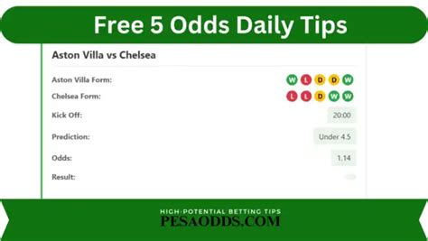Free 5 Odds Daily Tips and Predictions .